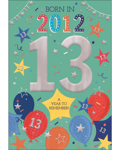 Relive the past and give a gift that's as unique as your loved one! These fantastic 13th birthday cards feature loads of interesting facts about the year 2012.


How much do you know about the year you were born - the top hits, the movies and the big news?&nbsp;Relive the year with this fun and educational 13th birthday card.