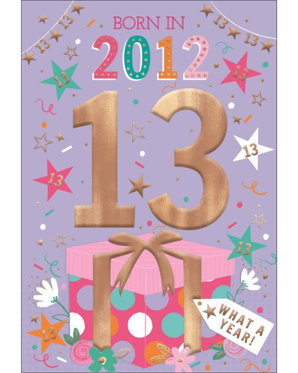 Relive the past and give a gift that's as unique as your loved one! These fantastic 13th birthday cards feature loads of interesting facts about the year 2012.


How much do you know about the year you were born - the top hits, the movies and the big news? Relive the year with this fun and educational 13th birthday card.