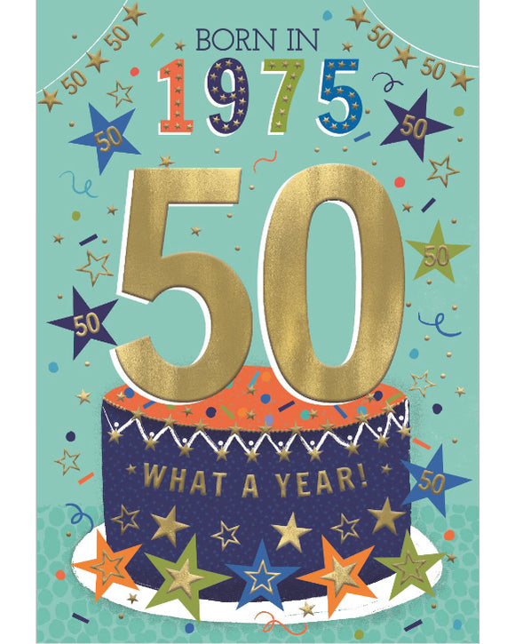 Relive the past and give a gift that's as unique as your loved one! These fantastic 50th birthday cards feature loads of interesting facts about the year 1975.


How much do you know about the year you were born - the top hits, the movies and the big news? Relive the year with this fun and educational 50th birthday card.