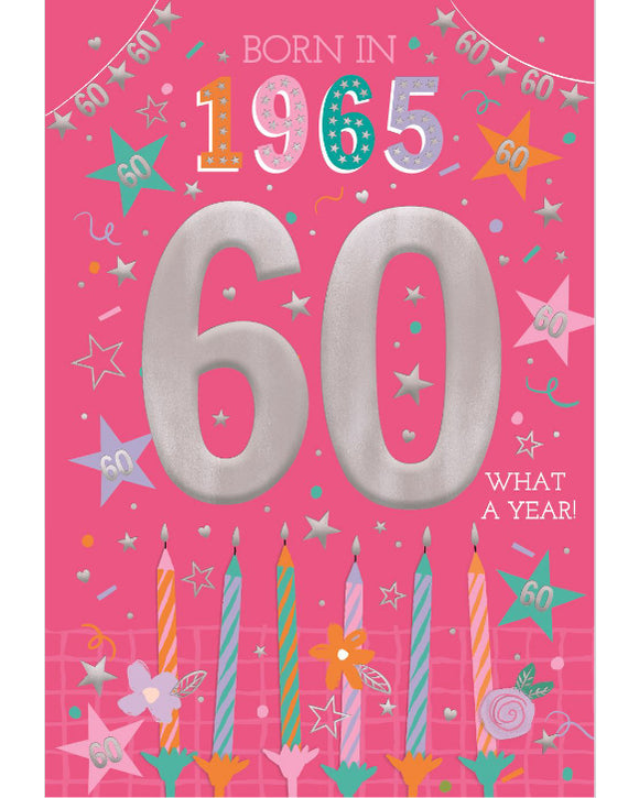 Relive the past and give a gift that's as unique as your loved one! These fantastic 60th birthday cards feature loads of interesting facts about the year 1965.


How much do you know about the year you were born - the top hits, the movies and the big news? Relive the year with this fun and educational 60th birthday card.