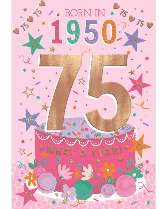 Relive the past and give a gift that's as unique as your loved one! These fantastic 75th birthday cards feature loads of interesting facts about the year 1950.


How much do you know about the year you were born - the top hits, the movies and the big news? Relive the year with this fun and educational 75th birthday card.