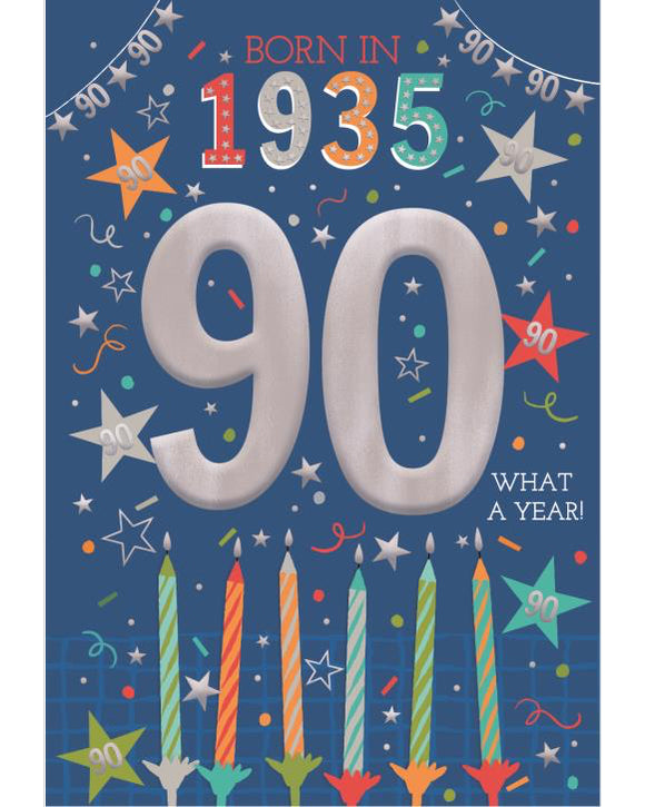 Relive the past and give a gift that's as unique as your loved one! These fantastic 90th birthday cards feature loads of interesting facts about the year 1935.


How much do you know about the year you were born - the top hits, the movies and the big news? Relive the year with this fun and educational 90th birthday card.