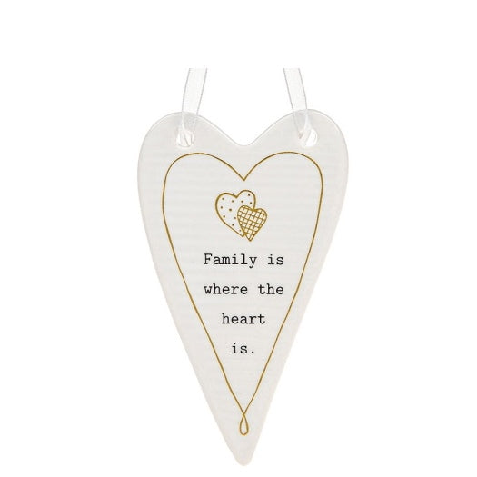 This lovely heart shaped, ceramic plaque from Thoughtful Words Ceramics is the perfect gift to remind your loved ones of the power of family. This white glazed heart is decorated with two overlapping hearts and inscribed with the phrase 