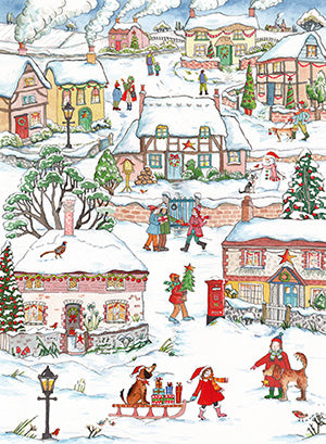 Cartoon Christmas village- Pack of 8 Charity Christmas cards