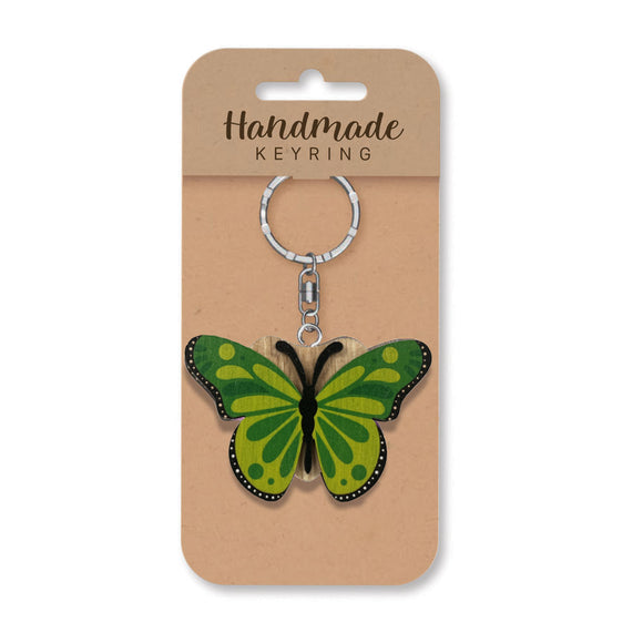 Green butterfly wooden keyring