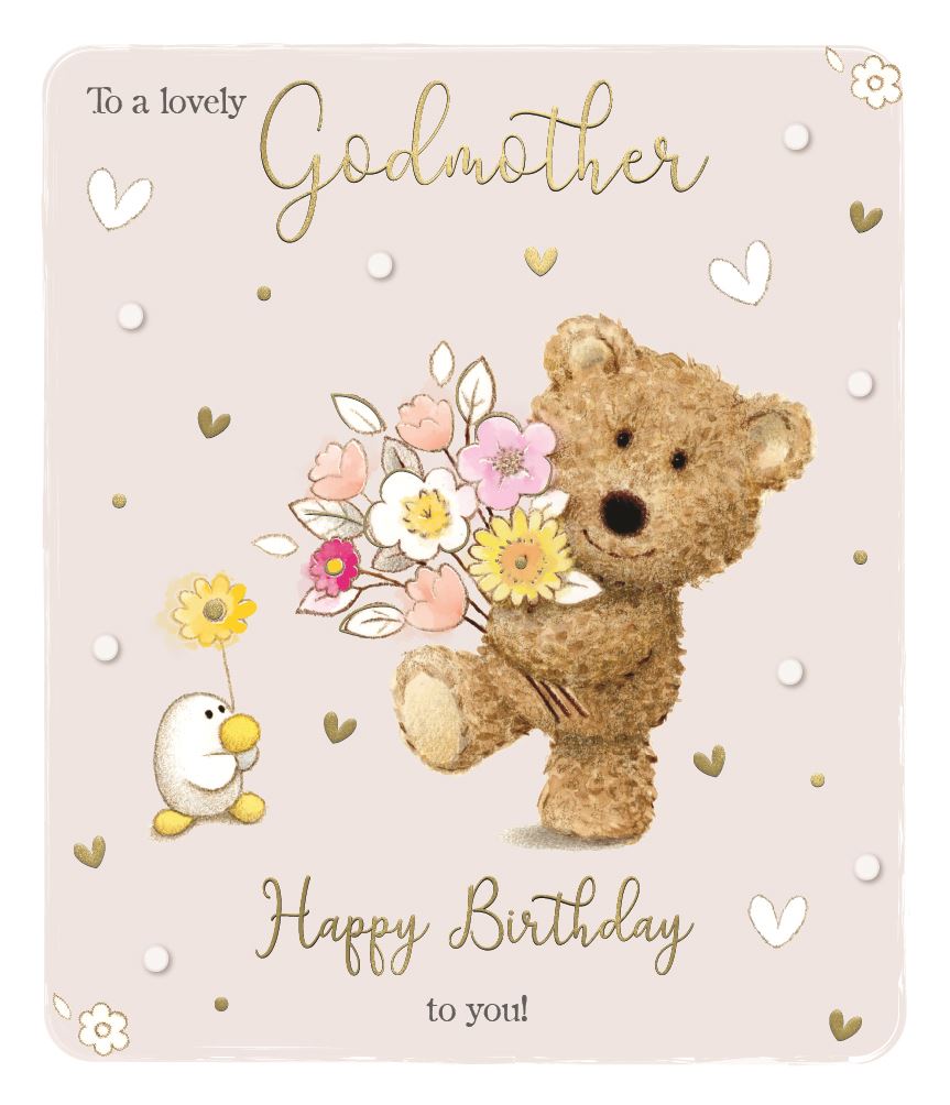 Barley the Brown Bear For a Special Godmother - Birthday Card