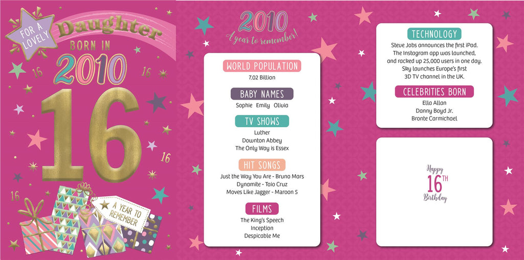 Daughter, Born in 2010 - 16th birthday card