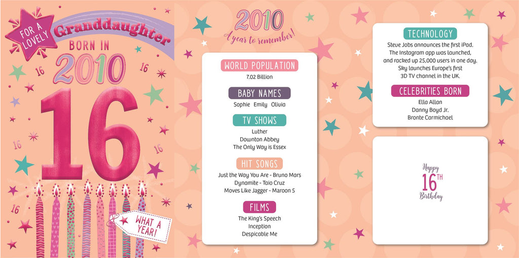 Granddaughter, Born in 2010 - 16th birthday card