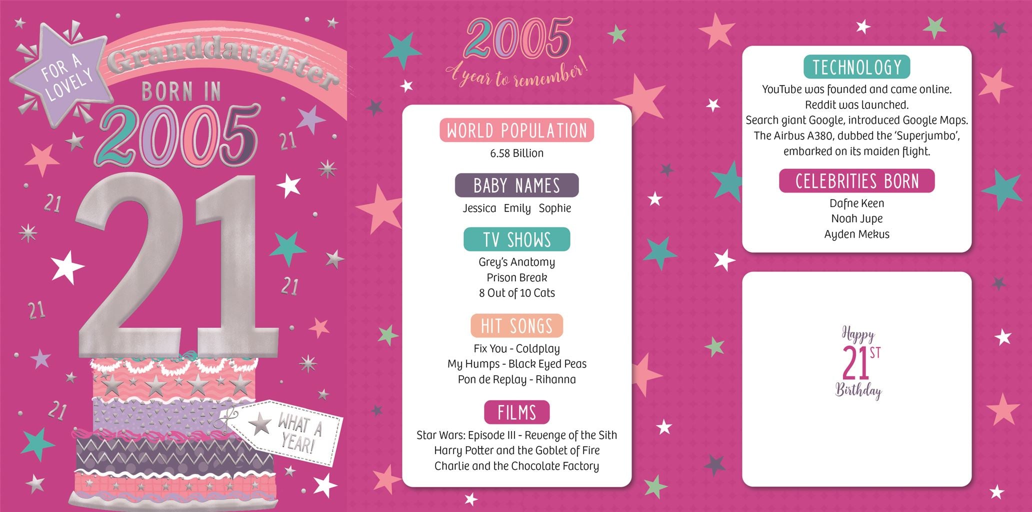Granddaughter, Born in 2005 -  21st birthday card