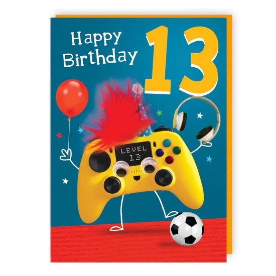 13th, game console with fluff - Birthday card