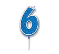 Blue Glitter Number 6 Candle