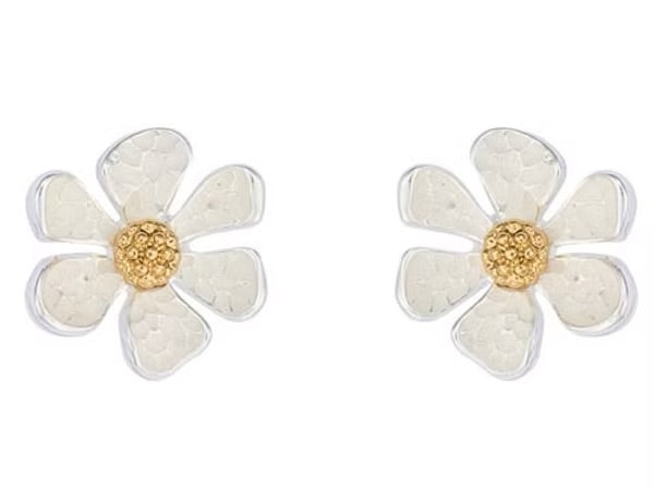 Rhodium gold white flower earrings - Indulgence Jewellery