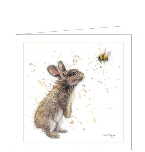 This cute card is decorated with a lovely illustration by Bree Merryn showing a cute little brown bunny rabbit watching a bee.