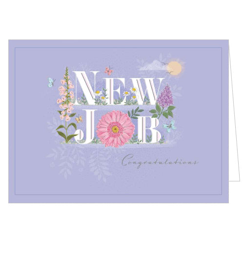 This new job card is decorated with white and gold text that reads 
