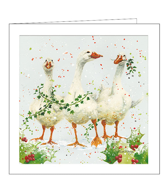 Celebrate the holidays with the Bree Merryn Christmas card featuring three whimsical Christmas geese. This unique card is perfect for friends and family who love to get festive in style. Enjoy the cheery spirit of the season with this one-of-a-kind card