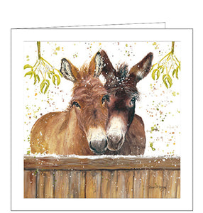 Say "Merry Christmas" in style with this unique Digby and Dylan Christmas card. Featuring a festive image of two donkeys snuggling under the mistletoe, the whimsical illustration is sure to make your season merry and bright.