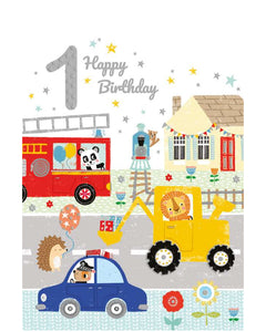 Road traffic -  1st birthday card