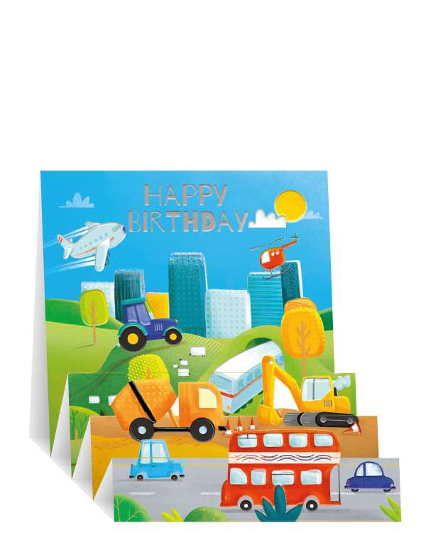 Vehicles - Pop up birthday card