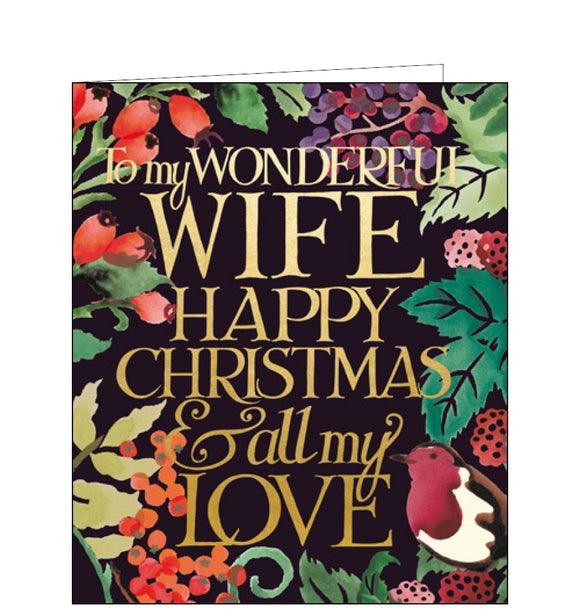 This elegant Christmas card is decorated in Emma Bridgewater's inimitable style, with gold text that reads 