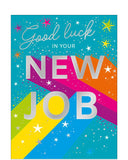 Celebrate a fresh start with this vibrant new job congratulations card, perfect for sending encouragement and positivity. Featuring bold, colourful streaks set against a rich teal background, this eye-catching design radiates energy and excitement. Shiny silver text on the front reads “Good Luck in Your New Job”. A simple, stylish message to mark the occasion.
