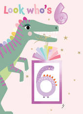 Lady dinosaur, with tattoo - 6th Birthday card