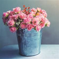 Roses in a blue bucket -  blank card