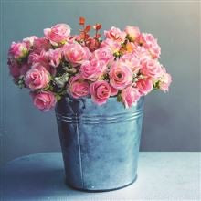 Roses in a blue bucket -  blank card