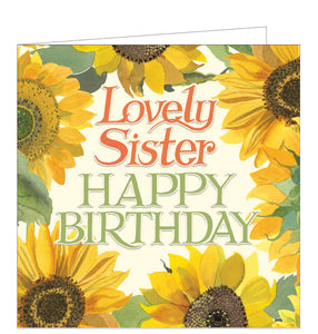 This beautiful birthday card for a lovely sister is decorated in Emma Bridgewater's inimitable style, with brightly sunflowers surrounding embossed text that reads "Lovely Sister...Happy Birthday".
