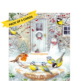 This pack of charity Christmas cards contains 5 cards of one design. The front of the cards are decorated with an illustration by Claire Comerford showing robins and bluetits gathered around a frozen bird bath in a snowy garden.

A 45p donation is made by the publisher for every pack of this design sold and shared equally between the following four charities; Age UK, Marie Curie, British Heart Foundation and Mind.