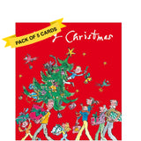 This pack of charity Christmas cards contains 5 cards of one design. The front of the cards are decorated with an illustration by Quentin Blake showing a family parading with a Christmas tree. The caption on the front of the cards reads "Merry Christmas".

A 45p donation is made by the publisher for every pack of this design sold and shared equally between the following four charities; Age UK, Marie Curie, British Heart Foundation and Mind.