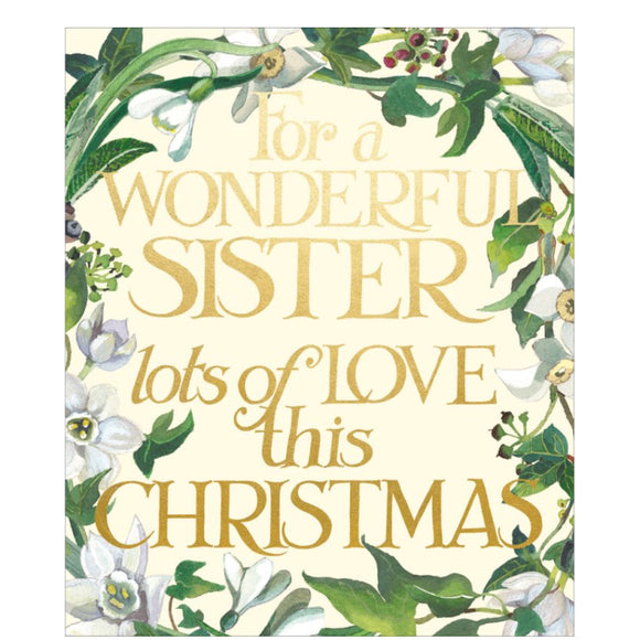 This beautiful Christmas card for a special mum is decorated in Emma Bridgewater's inimitable style, with white flowers, berries and foliage surrounding embossed gold text that reads 