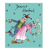 This Christmas card is decorated with a Quentin Blake illustration&nbsp;showing an elderly couple dancing with flair and enthusiasm! The caption on the front of the card reads "Dearest Husband".