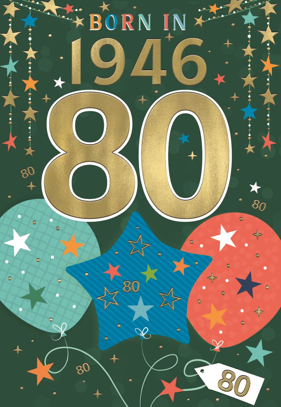 Born in 1946 (male) - 80th birthday card