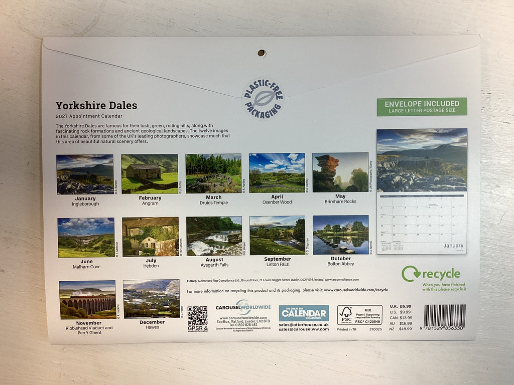 Yorkshire Dales A4 2027 calendar