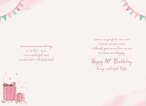 Wonderful Wife on Your 70th Birthday - 70th Birthday Card