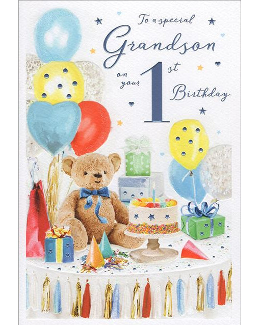 Special Grandson on your 1st Birthday card