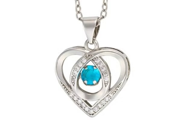 Rhodium blue cz crystal heart necklace - Indulgence Jewellery