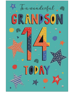 Wonderful Grandson 14th Birthday card