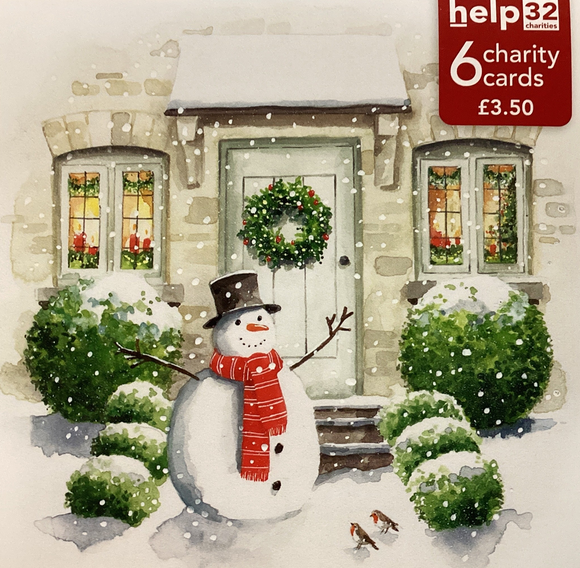 Snowman at the door - Pack of 6 Charity Christmas cards