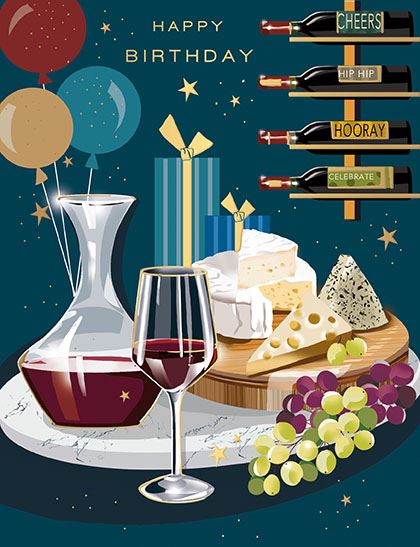 Wine & cheese- birthday card