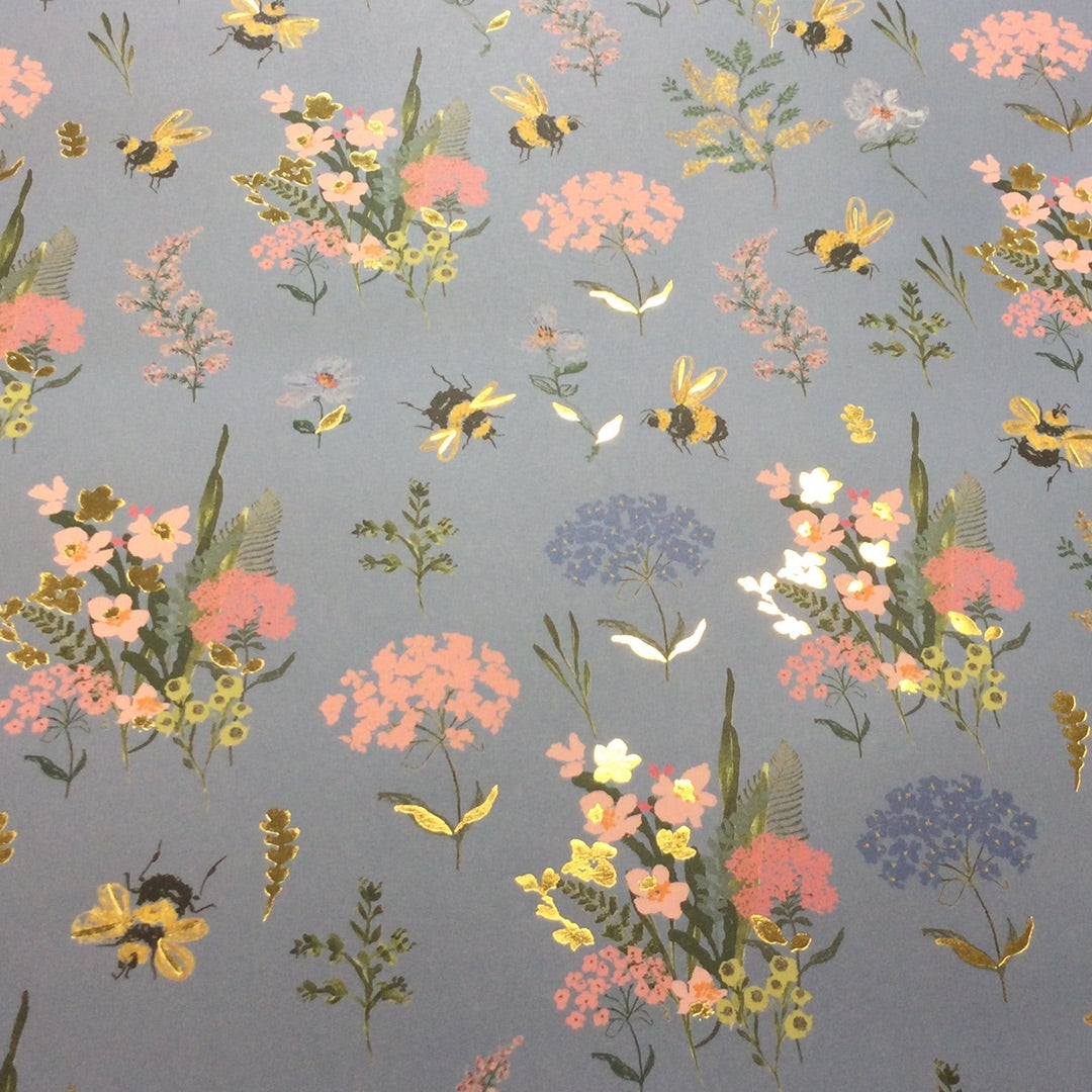 Flat Wrap Blue Bees - Wrapping Paper
