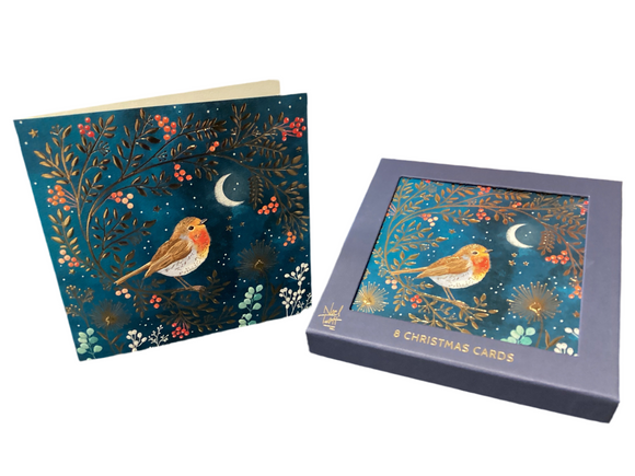 Moonlit Robin - Box of 8 Luxury Christmas cards