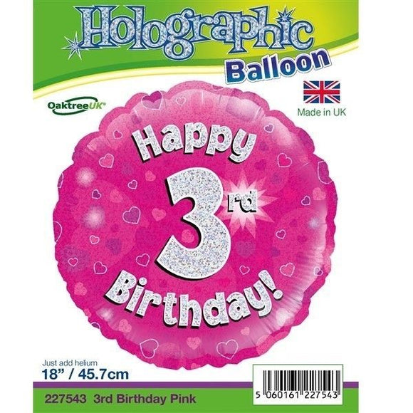 Happy 3rd birthday - pink helium balloon
