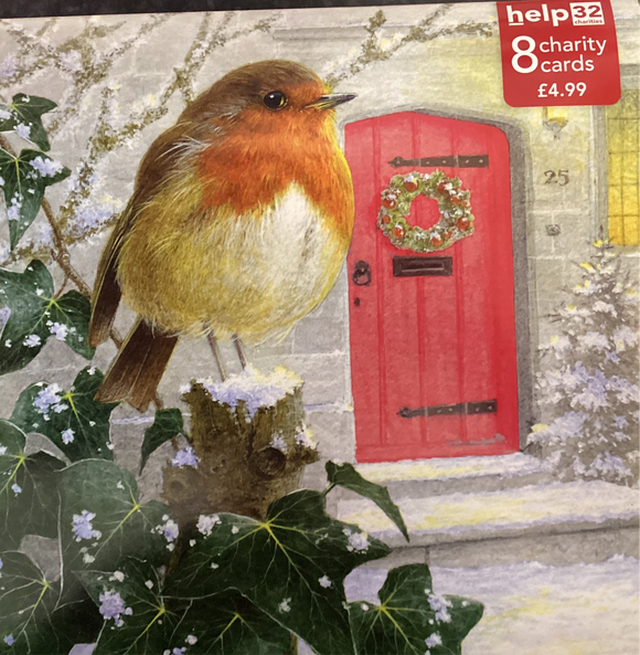 Robin red door - Pack of 8 Charity Christmas cards