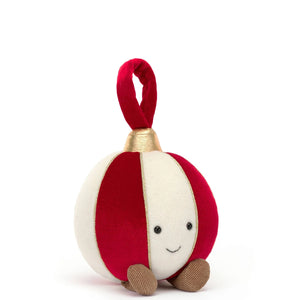Who's this on the Christmas tree? It must be Jellycat's Amuseable Bauble! This jolly ball has cream and cranberry segments, with a strong velour loop and soft golden top. Pop it onto a branch, turn on the fairy lights and watch it take the spotlight!