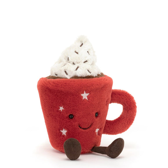 Grab a little shot of warmth in the cold winter weather with this amazing Jellycat hot Chocolate. This supercute mug has waggly legs, a jolly smile, and a luxurious head of cream! He has a lovely handle with which to hold him.
