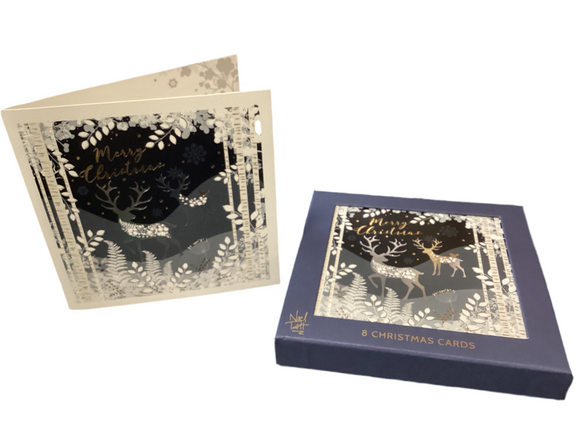 Silver deer - box of 8 luxury christmas cards