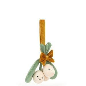 New for Christmas 2023, bringing bunches of kisses and plenty of smiles, it's Jellycat's Amuseable Mistletoe! This merry trio of cream berries are snuggled together with a gold velour bow. Hang them in place with a gorgeous gold loop and wait for the fa-la-la-la-love!