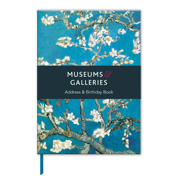 Pohotograph showing a hardback address and birthday book covered with detail from Vincent van Gogh's Almond Branches in Bloom.