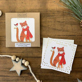 Cat and robin -single Xmas card